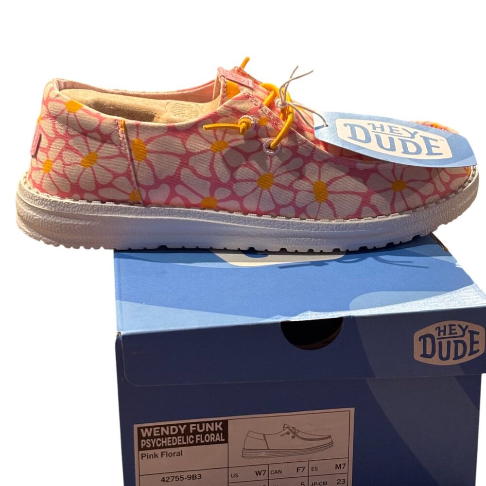 Hey Dude Wendy Funk Psychedelic Floral Pink Floral slip on canvas shoes sz 7 NIB - Picture 6 of 11